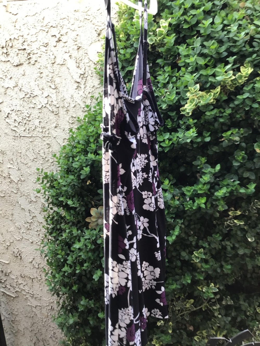 Gilligan & O'Malley Black Floral Midi Dress with White and Purple Accents